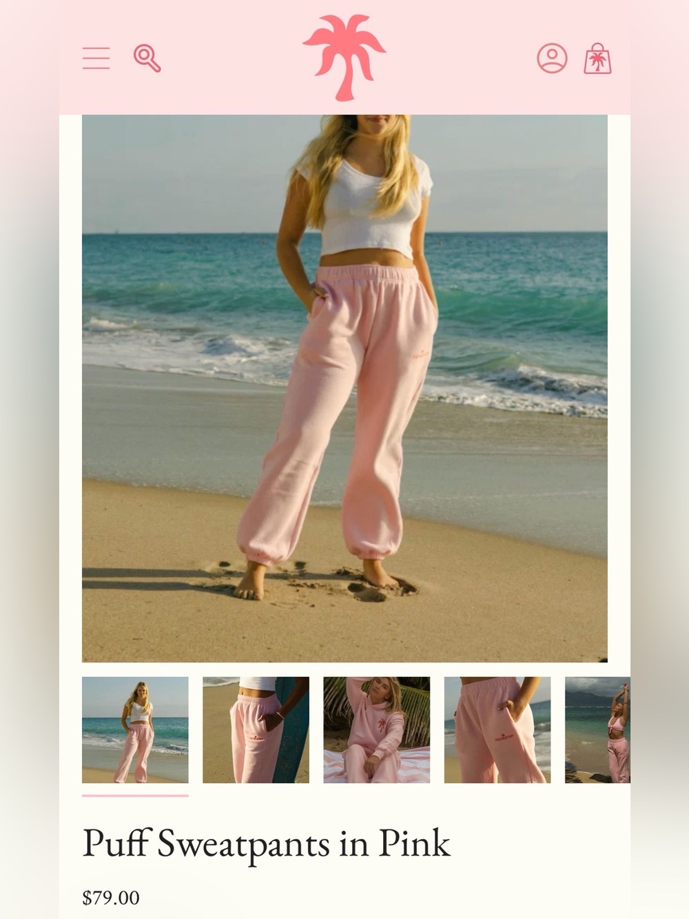 Pink Palm Puff Sweatpants in Pink